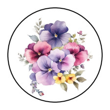 30 PRETTY PANSIES STICKERS ENVELOPE SEALS LABELS 1.5" ROUND FLORAL FLOWERS