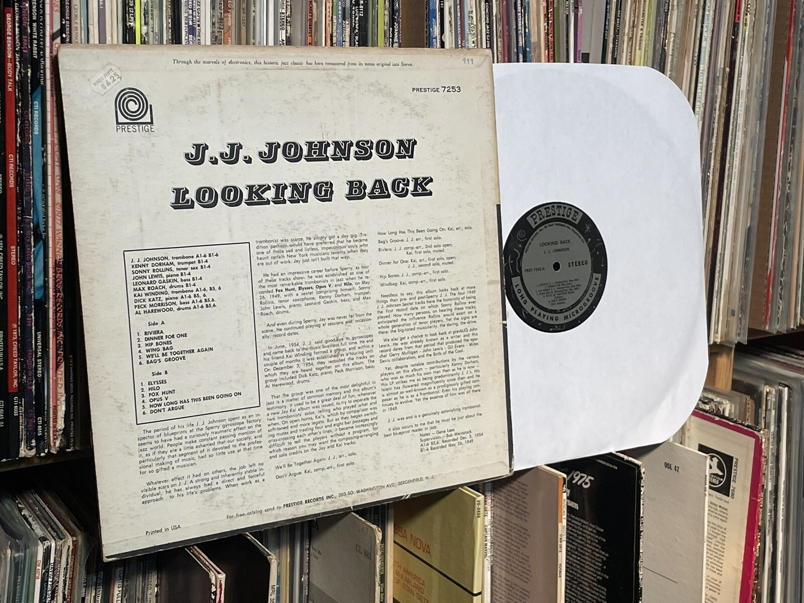 J.J. JOHNSON "Looking Back" Prestige LP (14500 feed/kenny dorham/deep groove)