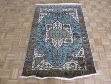 4 x 6 Hand Knotted Light Blue Antiqued Serapi Heriz Fine Oriental Rug G15345