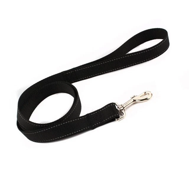 1 LAISSE CHIEN MOYEN GROS NYLON NOIR SOLIDE AVEC MOUSQUETON METAL 127 x 2.5 CM - Photo 2/2