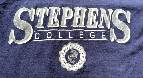 VTG 90s Stephens College T Shirt Sz M Navy Blue USA Made Short Sleeve Gear Sport - Picture 2 of 9