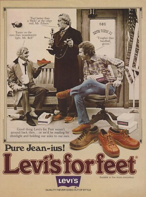 1978 Levi's For Feet Shoes - Thomas Edison, Alexander Graham Bell - Print Ad