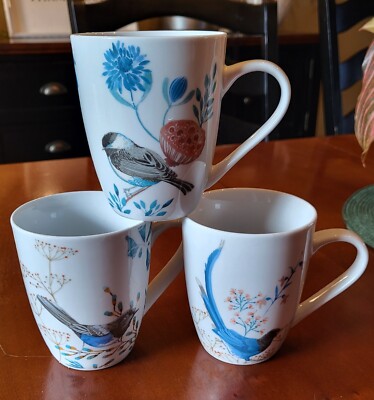 Lot of 3 Vtg Chickadee Magpie Bird Meadow Coffee Mugs 16oz Blue White  Nature | eBay