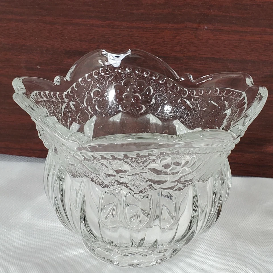Set of 2 Floral Lace Votive Candleholder clear crystal embossed flowers fluted  - Image 4 of 4