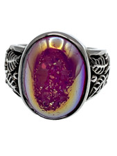 Sterling Silver 925 pink Drusy Quartz 0.65-inch 8-gram Statement Ring Size 8