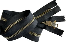 YKK #10 Large Antique Brass Metal Closed-end Zippers Extra Heavy Black 6" - 36" 