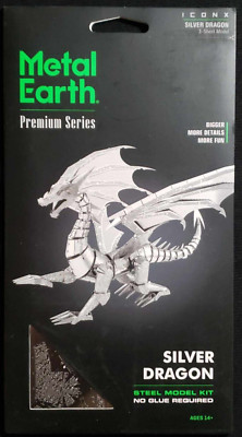 Metal Earth Silver Dragon Premium Series ICONX 3 Sheet Model No Glue Needed! WOW
