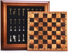 14" Wooden Chess Set with Metal Piece 2.5'' King Gift Package Classic Board Game