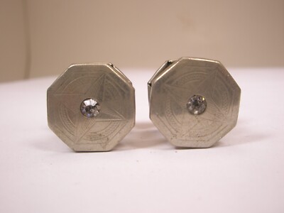White Rhinestone Silver Tone Vintage SNAP LINK Victorian Cuff Links kumapart
