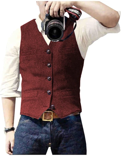 Mens Vest Herringbone Retro Vintage Tweed Waistcoat Lined Tailored Notch Lapel++ - Bild 9 von 31