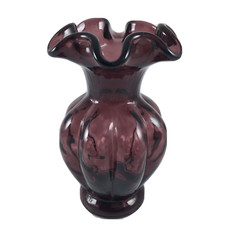 Vintage Fenton Glass Mulberry Ruffled Rose Vase 5.5" Signed George Fenton