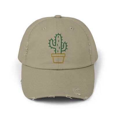 Unisex Distressed Hat Marker Line Potted Cactus Simple Clean