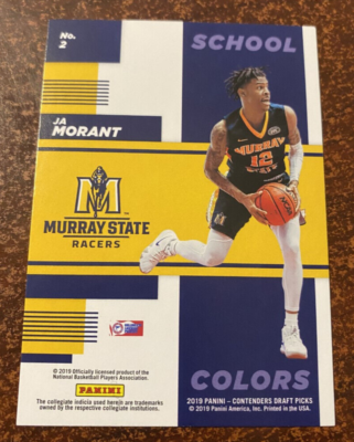 その他 2019 Panini Contenders JA MORANT #2 2019-20 Contenders DP JA MORANT School Colors Rookie RC #2 Murray