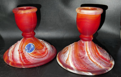 Imperial Ruby Slag Glass Candle Stick Holders SET OF TWO Satin Glass
