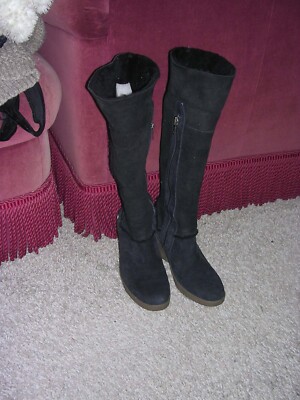 HARD TO FIND UGG AUSTRALIA AUBRIE TALL SHEARLING SUEDE WEDGE BOOTS