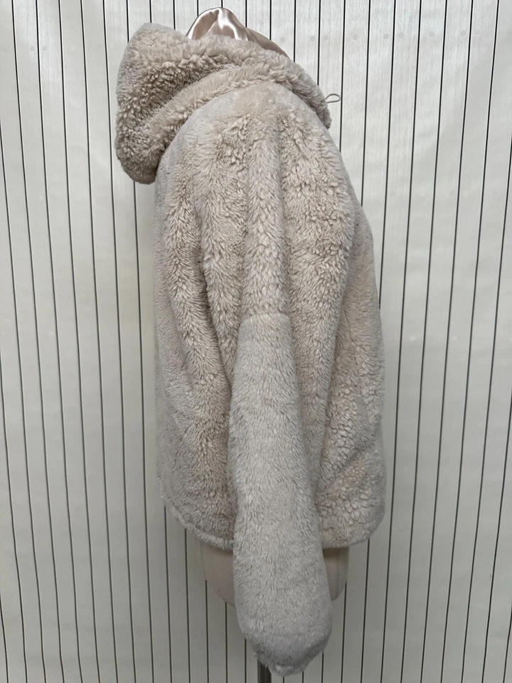 Jou Jou Hoodie Womens Beige Faux Fur Casual Long Sleeve Pockets Full Zip Size L - Image 4 of 4