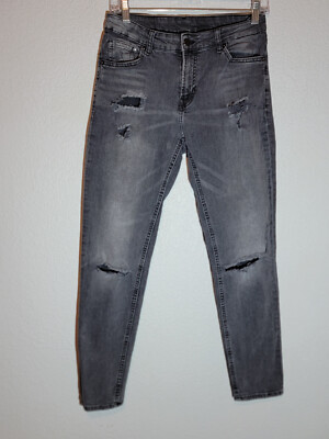 HM \u0026denim jeans womens 6 girlfriend ankle distressed stretch charcoal gray  | eBay