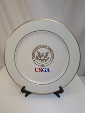 Vintage Homer Laughlin USGA Dinner Plate, 10.5, Gold Rim, US GOLF ASSOCIATION