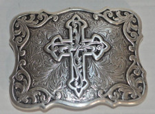 Silvertone Belt Buckle with Cross Unbranded