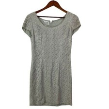 Vintage Oleg Cassini Blacktie Cap Sleeve Crochet Beaded Dress Silver Size 8