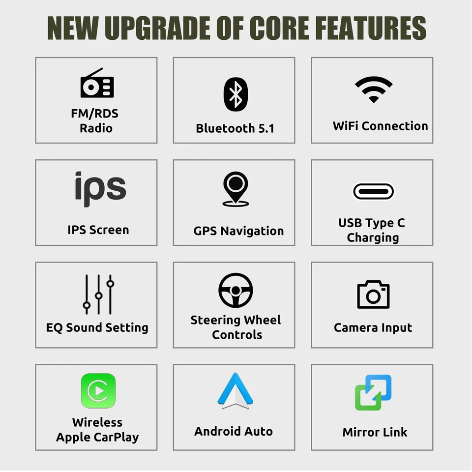 Carplay Single 1 Din Android 12 Car Stereo Radio GPS WIFI BT Touch Screen 2G+32G - Image 3 of 4