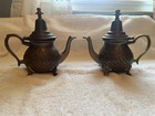 Vintage Middle Eastern Coffee/Tea Pot Turkish Stamped Brass set of 2 w/creamer — photo 2
