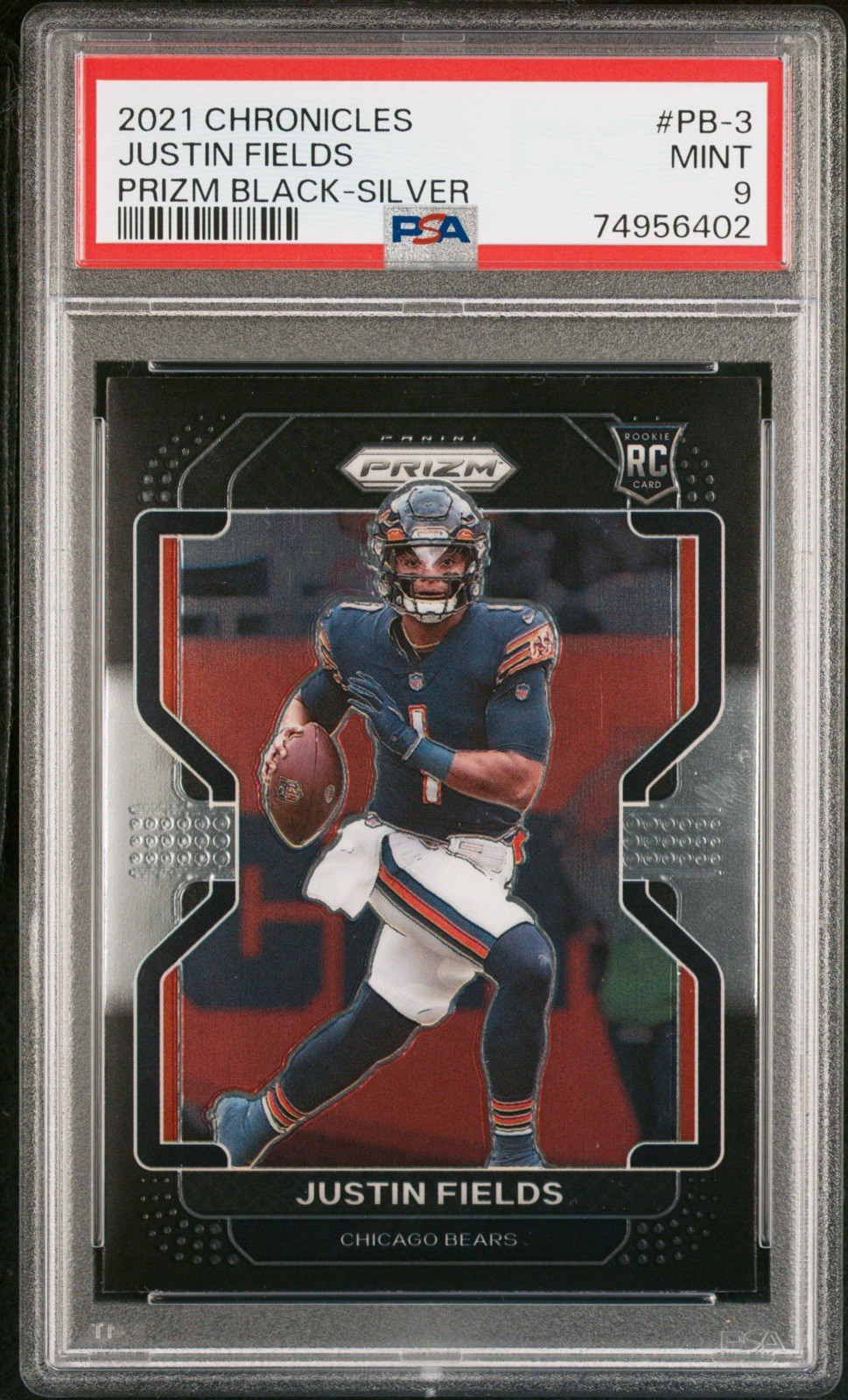 2021 Panini Chronicles Prizm Black Silver Justin Fields RC #PB-3 PSA 9 MINT