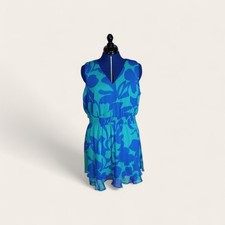 Nine West Blue Floral Sleeveless Dress XXL