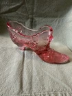 Fenton Art Glass Cabbage Rose Slipper Shoe Dusky Pink Vintage