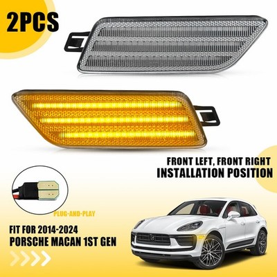 2xFront Bumper LED Side Markers Clear/Smoked For 2014-2024 Porsche Macan 1st Gen