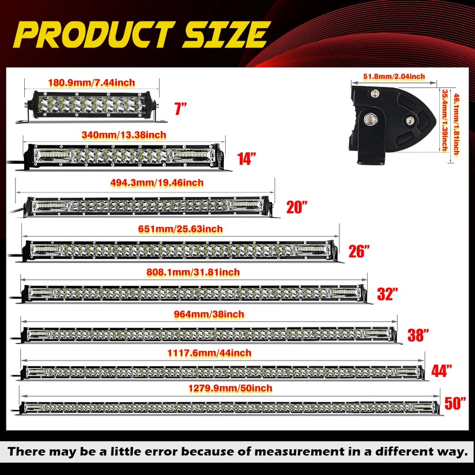 7/14/20/26/32/38/44/50 Slim LED Light Bar Dual Row Offroad Driving ATV SUV 4WD - Image 2 of 4
