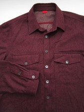 Para Hombres XL Isaia Napoli Camisa Sobrecamisa Lana Cachemira Franela Italia Granate