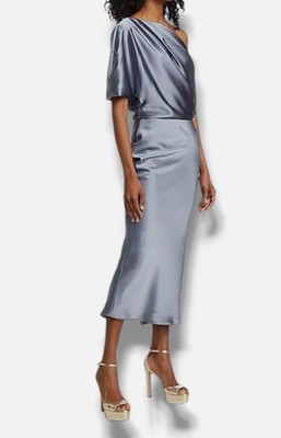 amsale draped satin pencil midi-dress Amsale Draped Satin Pencil Midi-Dress