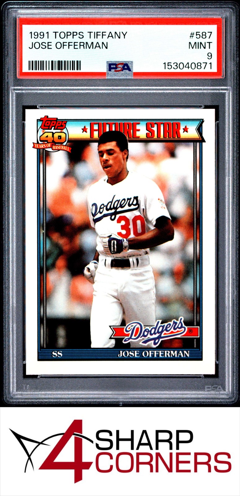 1991 TOPPS TIFFANY #587 JOSE OFFERMAN DODGERS POP 6 PSA 9