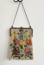 Antique Micro Beaded Bag French Purse Floral Roses Gilt Frame Rare