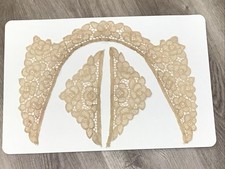 Vtg Antique 3 Piece Lace Collar  Cuff Set Women  s Floral Triangle Ivory Beige