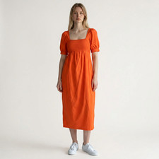 Asos Dress Women 6 Orange Sheath Midi Short Sleeve Square Neck Lined Casual
