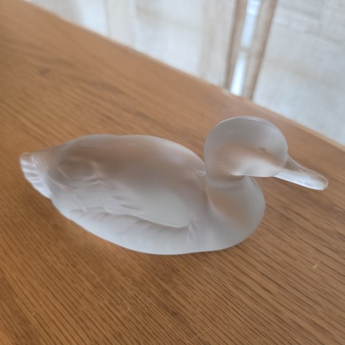 VTG Fenton Clear Satin Frosted Glass Duck Mallard Figurine Paperweight - Picture 2 of 5