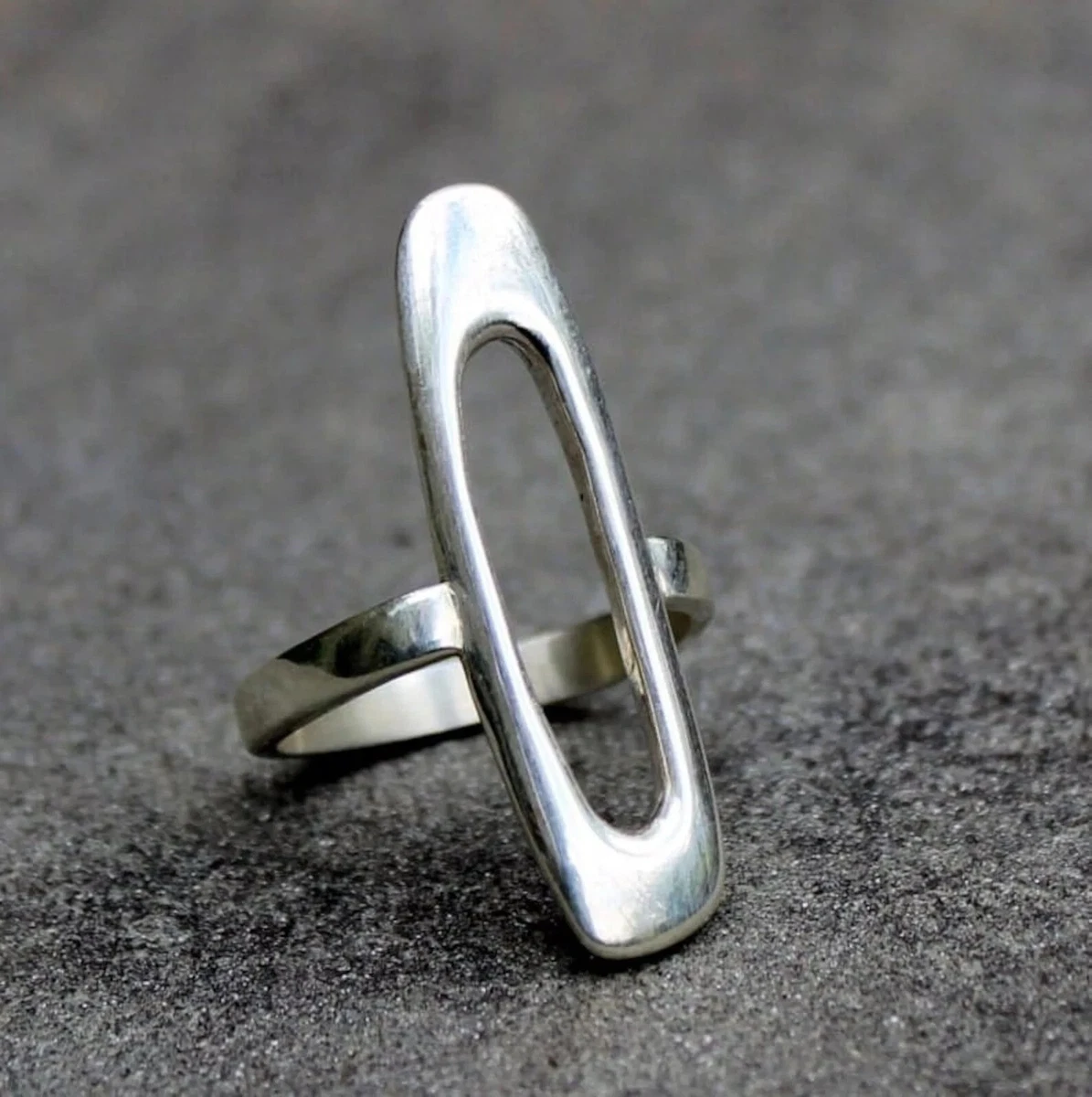 Bague 925 Argent Sterling - Design Ovale Allongé Incliné - Taille 7.5 - PSR440