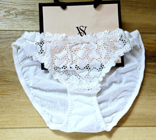NIB Vintage Victoria's Secret White Heart Eyelet Cotton Bikini Panties Bows M