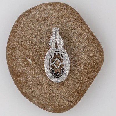 Oval Pendant Setting 925 Sterling Silver with CZ Accents 16x12mm, Dainty Jewelry