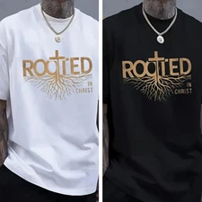 Men's Christian Faith T-Shirt - "Rooted in Christ" Religious Tee, Causal T-shirt