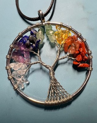 New Handcrafted 7 Chakra Wire Pendant Necklace Tree Of Life Naturemade Gemstones