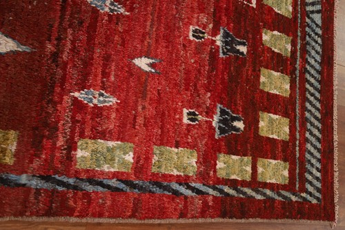 Hand-Knotted Geometric Moroccan Rug 6x8 Ft Red Oriental Area Rug Wool Carpet - Bild 13 von 19