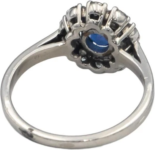 GIA Certified Platinum 1.25CT Diamond and NO HEAT Sapphire Halo Ring Size 5.25 - Image 3 of 4