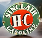 VINTAGE 12” H-C SINCLAIR AIRCRAFT GASOLINE PORCELAIN GAS OIL PUMP PLATE SIGN