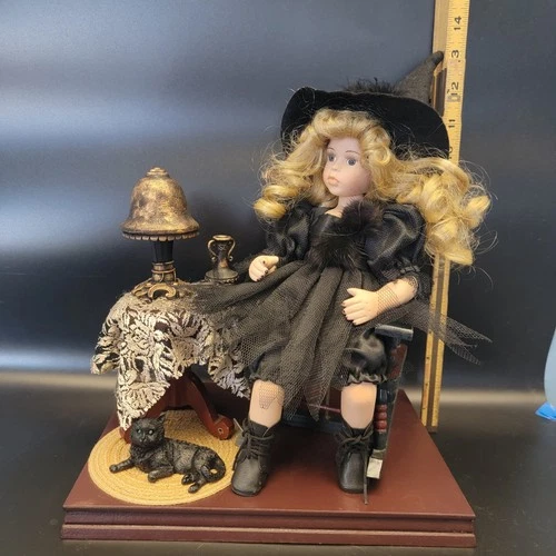 Witch Porcelain Vintage Doll With  Chair And Table Scene Ooak