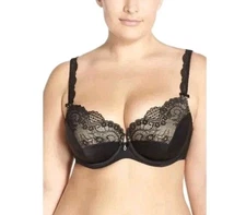 CURVY COUTURE Full Figure Tulip Lace Balconette Bra, Black, 40C