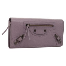BALENCIAGA Classic Continental Zip Wallet Leather Purple 253038 Auth SW1026M