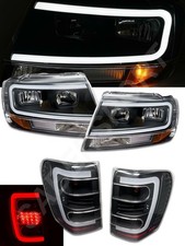 Black Plank Syle Headlights Led Taillights For 1999-2004 Jeep Grand Cherokee